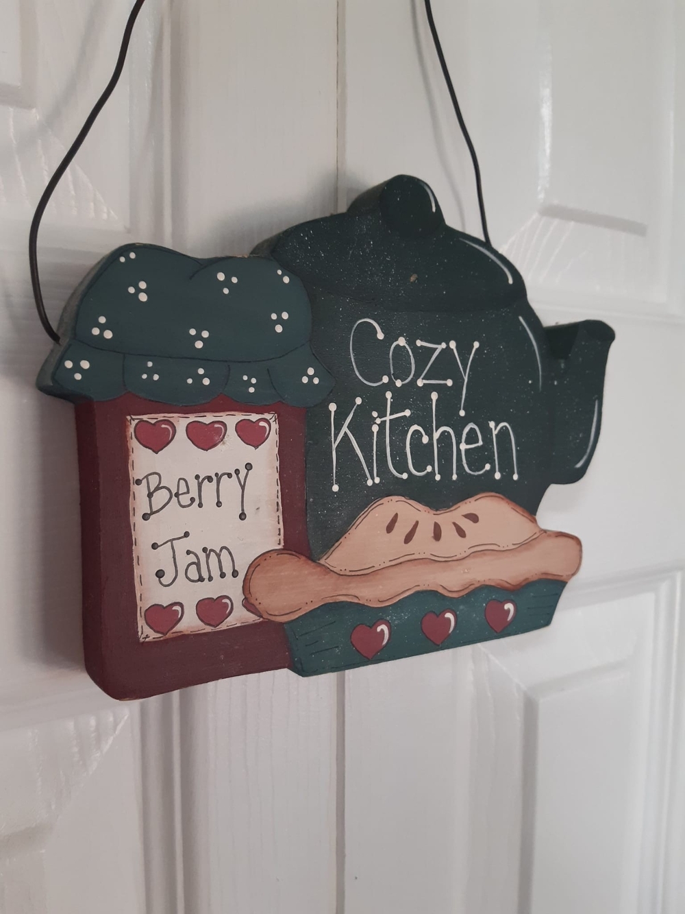 *3 for $20* Cozy Kitchen Berry Jam Decorative Hanging Sign - Teal, Red, Cream
